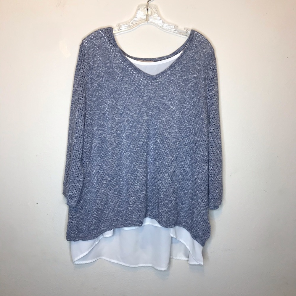 Blue White Sweater Layered Hi Low Tank Top